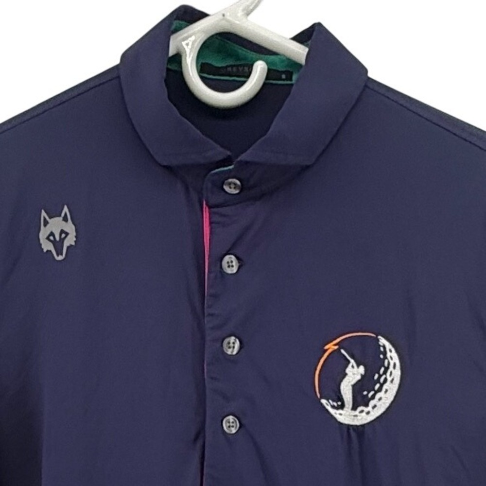 Greyson Clothiers Mens Navy Blue Wolf Logo Performance Golf Polo Shirt Size S